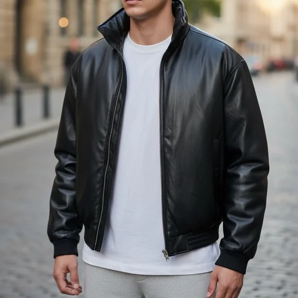Zara Faux Leather Black Bomber Jacket - Picture 3 of 9
